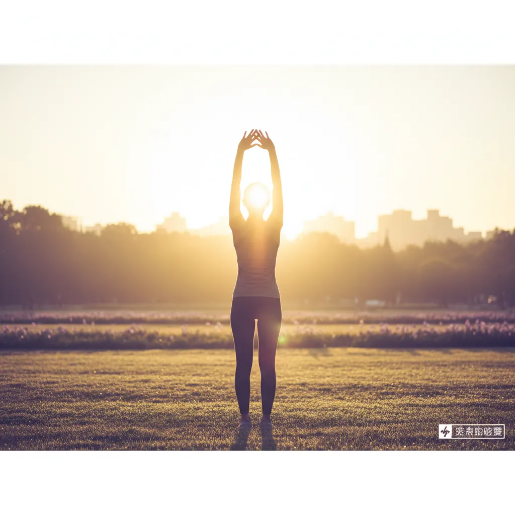 A person silhouetted against golden morning light, arms raised in a park - active lifestyle and daily wellness routine